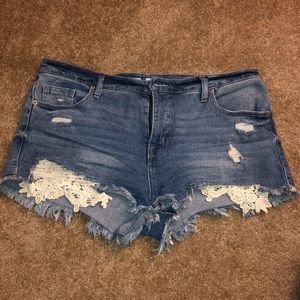 Denim Shorts with Crochet Detail